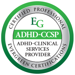 ADHD-Certified Clinical Services Provider (ADHD-CCSP) badge from Evergreen Certifications